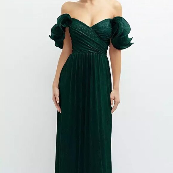 After Six 6883 Ruffle Strap Evergreen Metallic Dress - Picture 1 of 4